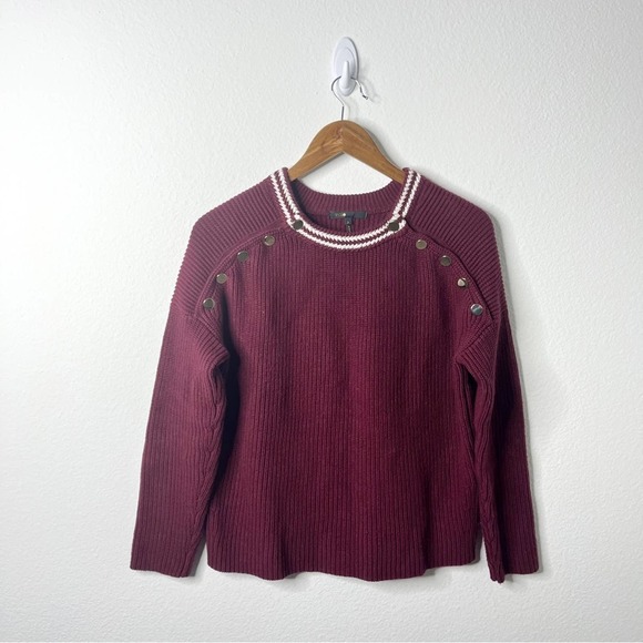Maje Marianou Bordeaux Maroon Burgundy Gold Button Pullover Sweater Womens M - Picture 1 of 6